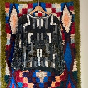 Vintage Sequin Top Black Large